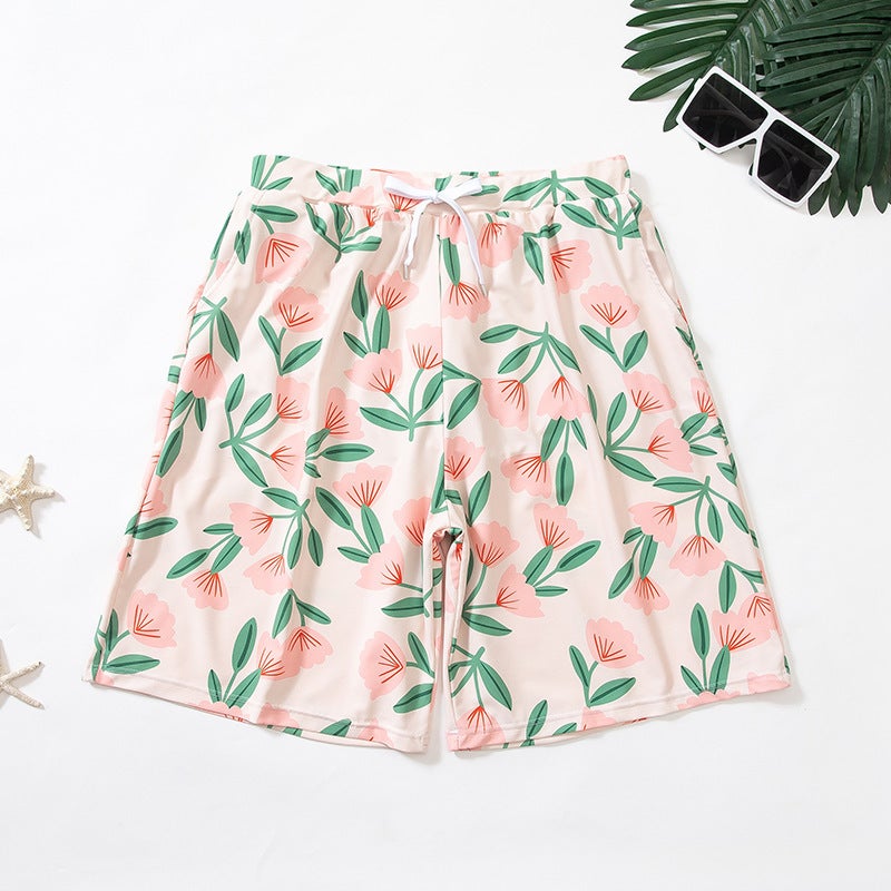 Couple Swimsuit Fashion Print Slimming Tummy Control Women'S Skirt-Style One-Piece Swimsuit Men'S Beach Shorts Couple Swimwear - Image 1
